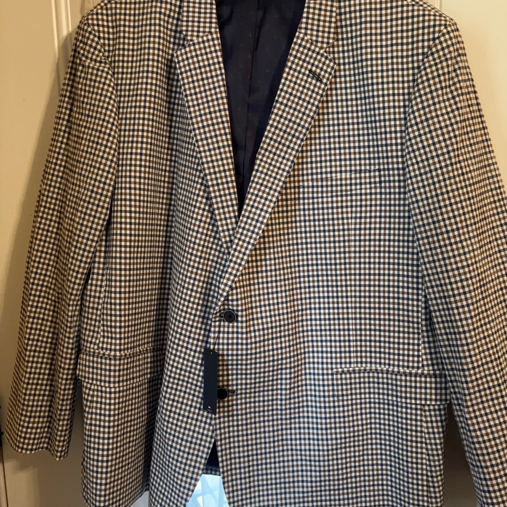 Men's Brown , Blue and White Checkered Blazer